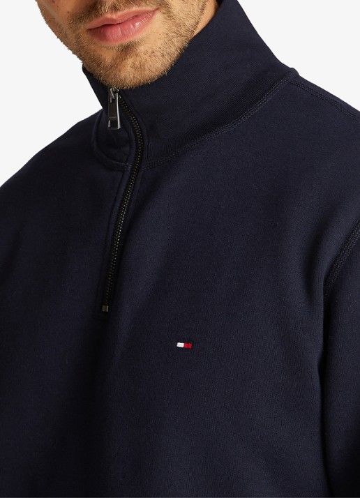 Tommy Hilfiger Sweater met halve rits en logoborduring - detail 3 donkerblauw