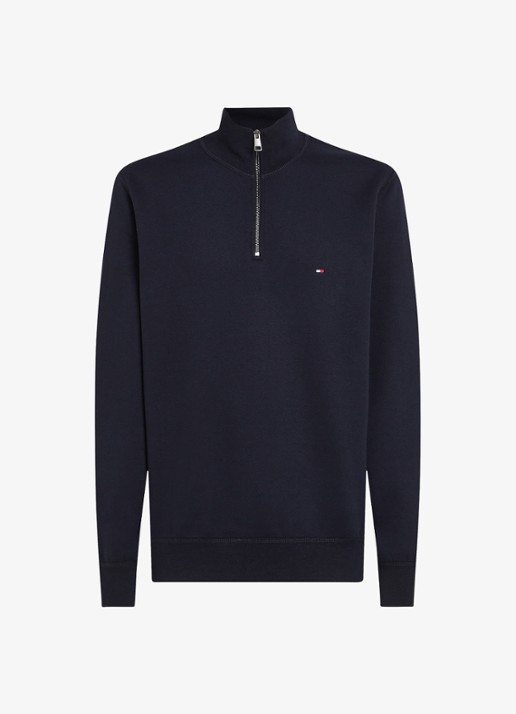 Tommy Hilfiger Sweater met halve rits en logoborduring - voorkant 4 donkerblauw