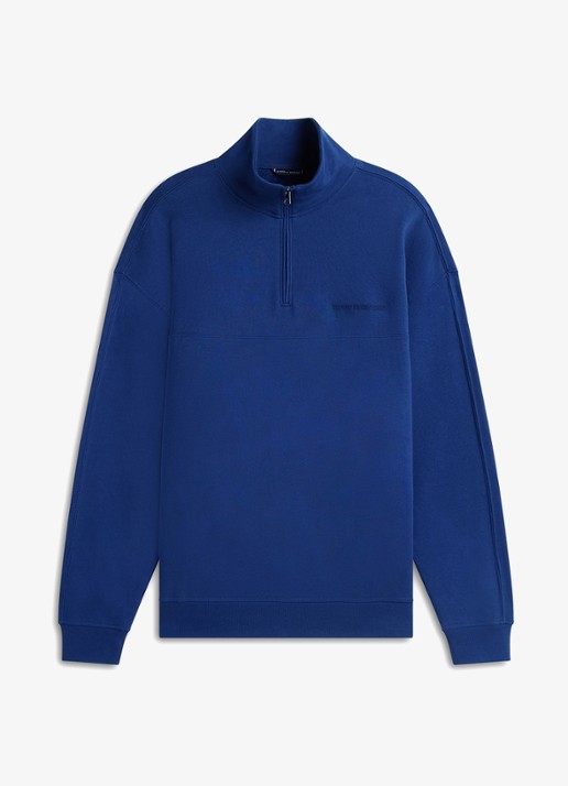 Tommy Hilfiger Sweater met halve rits - voorkant kobaltblauw