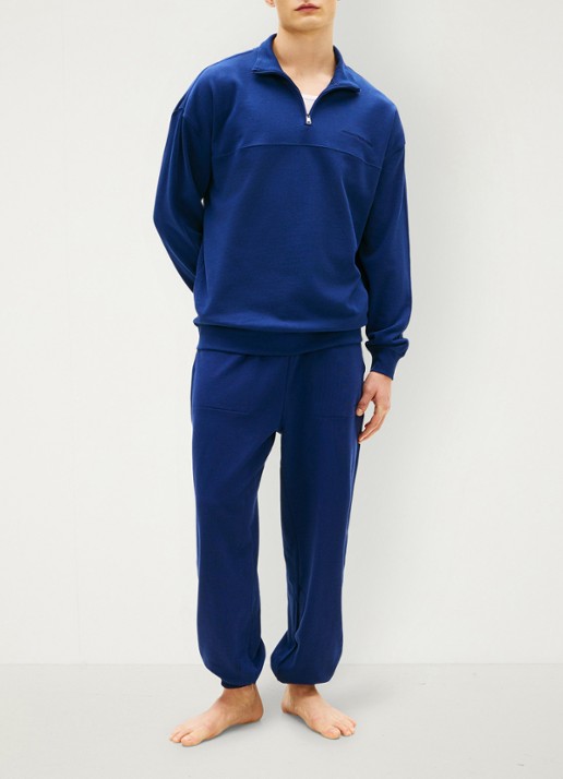 Tommy Hilfiger Sweater met halve rits - voorkant 2 kobaltblauw