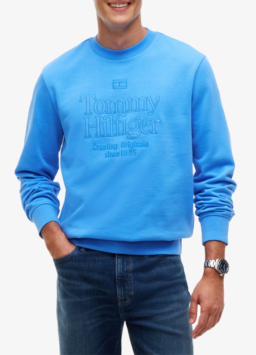 Tommy Hilfiger Sweater met logo - detail 3 middenblauw