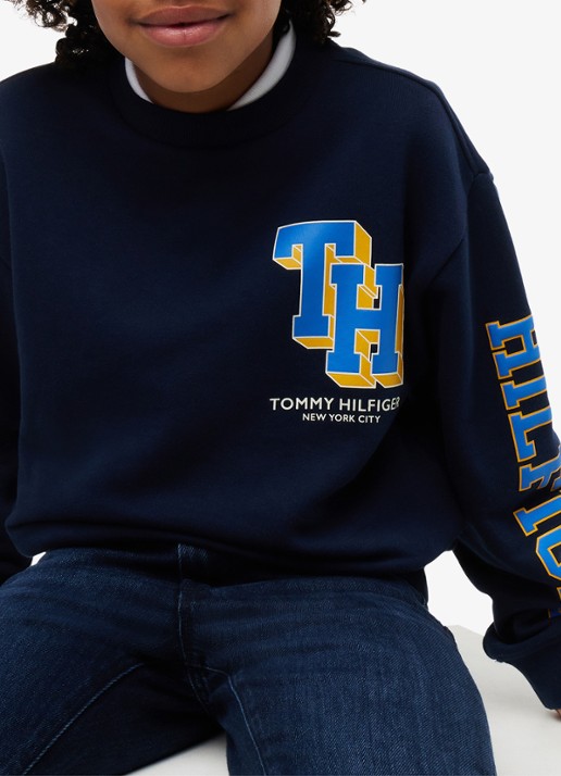 Tommy Hilfiger Sweater met logo - detail 4 donkerblauw