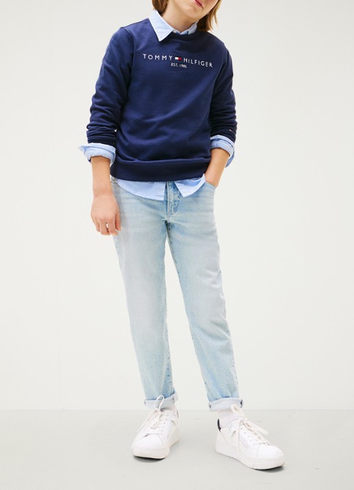 Tommy Hilfiger Sweater met logoborduring  - voorkant 8 donkerblauw