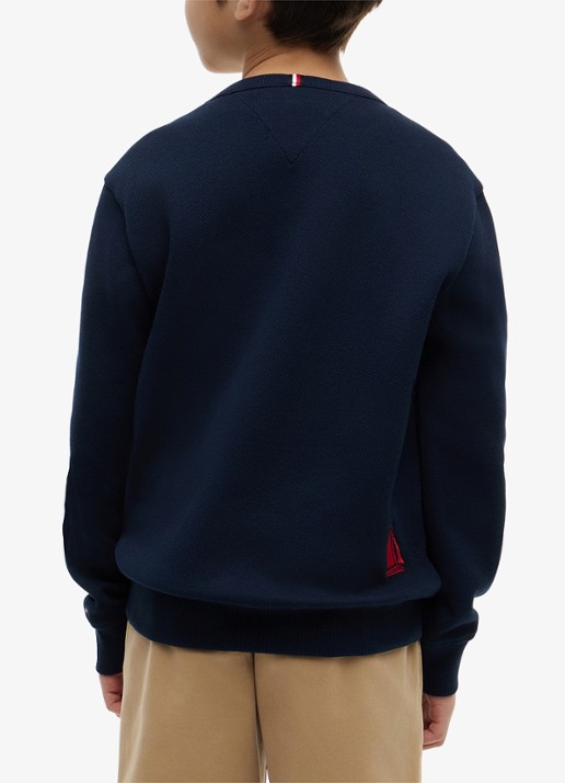 Tommy Hilfiger Sweater met logoborduring - achterkant 5 donkerblauw