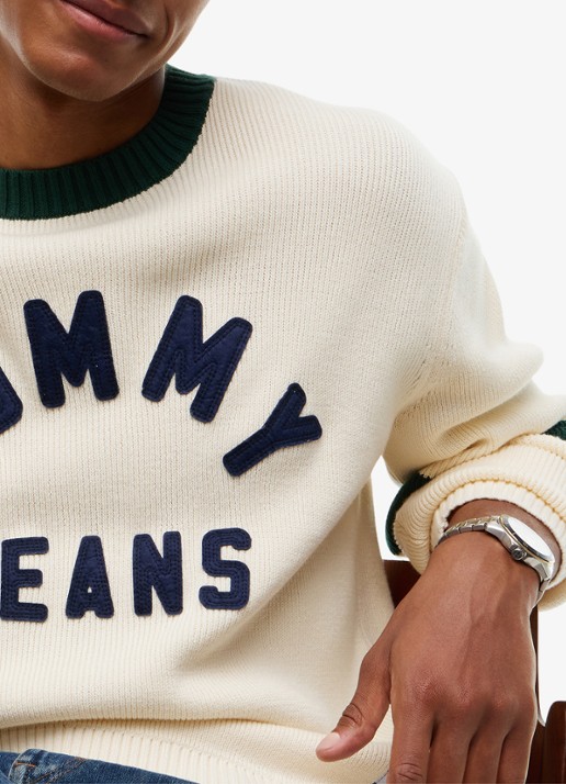 Tommy Hilfiger Sweater met logoprint - detail 5 creme