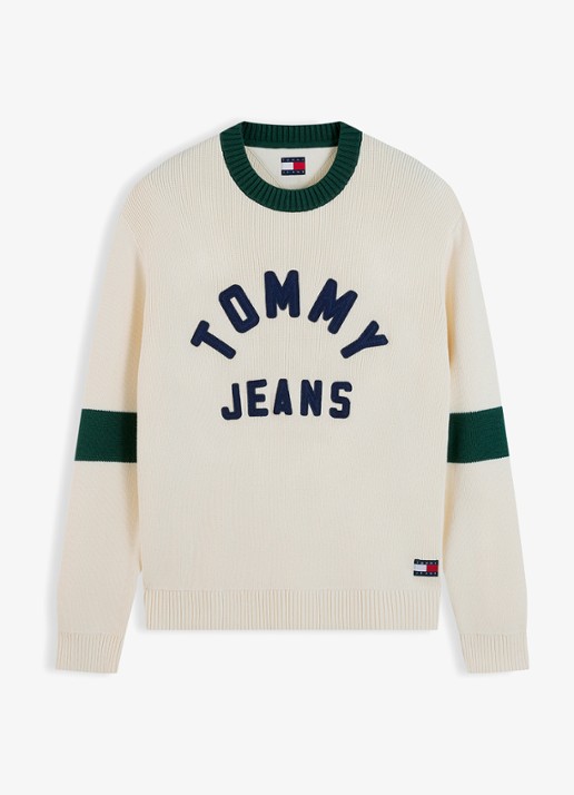 Tommy Hilfiger Sweater met logoprint - voorkant 2 creme