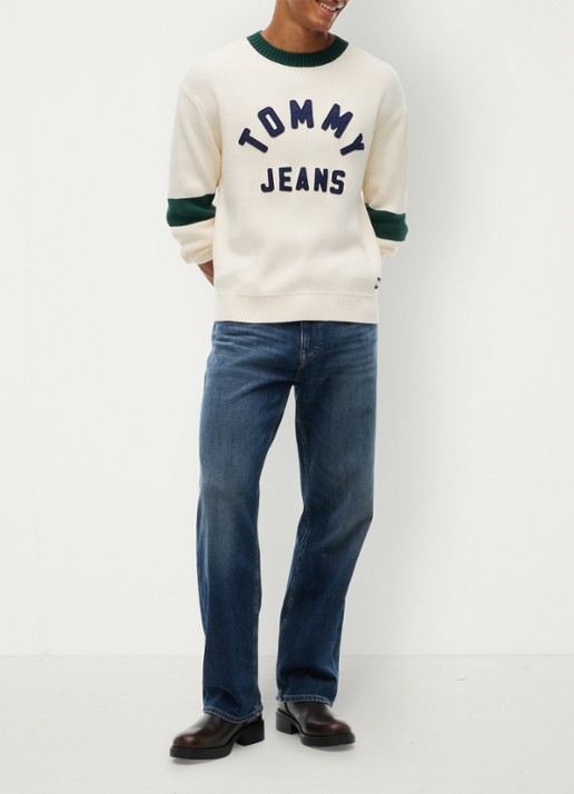 Tommy Hilfiger Sweater met logoprint - voorkant 3 creme