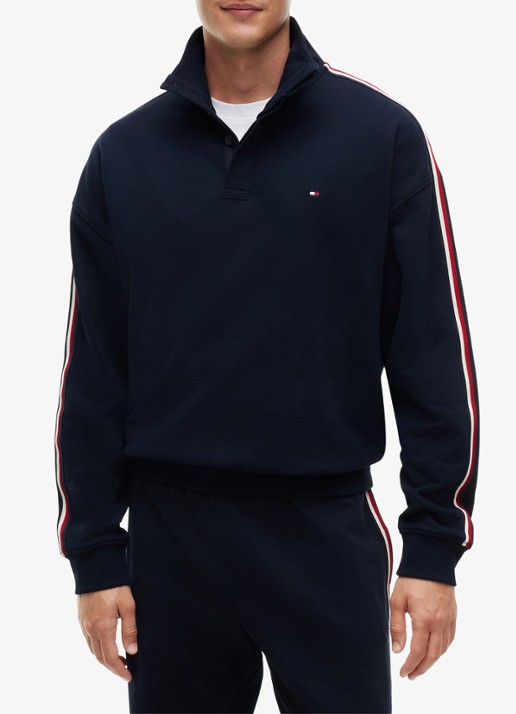 Tommy Hilfiger Sweater met opstaande kraag - detail donkerblauw
