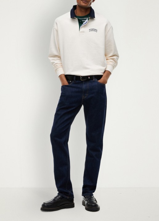 Tommy Hilfiger Sweater met polokraag en logo - voorkant 3 gebroken wit