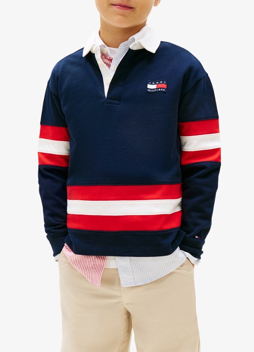 Tommy Hilfiger Sweater met polokraag en logoborduring - detail 4 donkerblauw