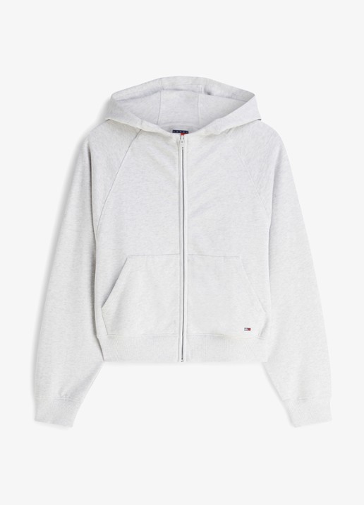Tommy Hilfiger Sweatvest met logoborduring en capuchon - voorkant 4 lichtgrijs