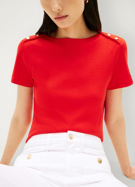 Tommy Hilfiger T-shirt met knoop detail - detail 5 rood