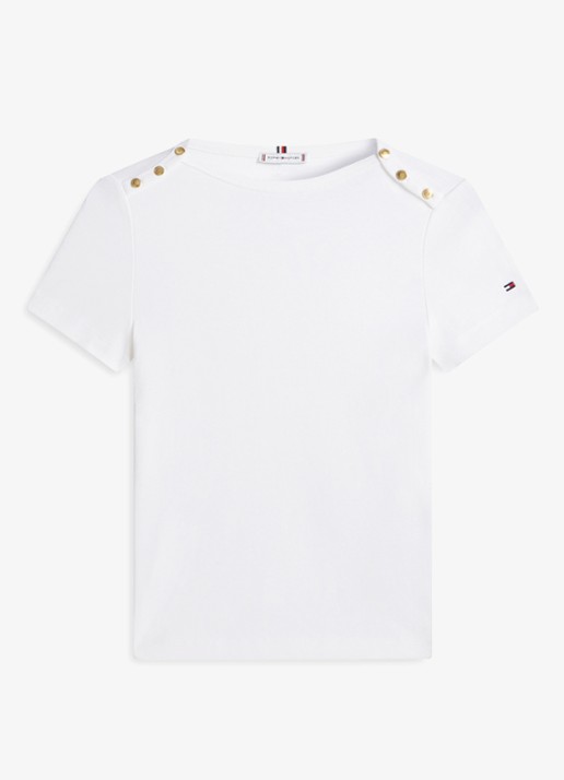 Tommy Hilfiger T-shirt met knoop detail - voorkant 4 gebroken wit