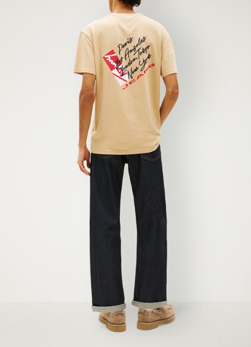 Tommy Hilfiger T-shirt met logo- en backprint - achterkant beige
