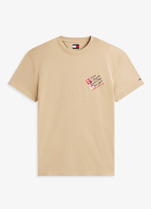 Tommy Hilfiger T-shirt met logo- en backprint - voorkant 2 beige