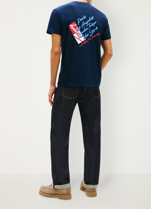 Tommy Hilfiger T-shirt met logo- en backprint - achterkant donkerblauw