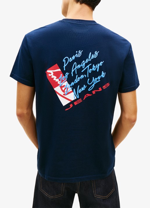 Tommy Hilfiger T-shirt met logo- en backprint - detail 5 donkerblauw