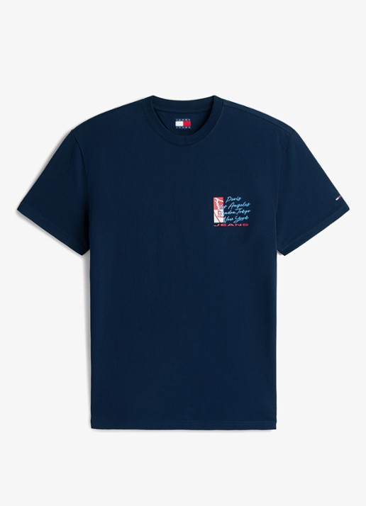Tommy Hilfiger T-shirt met logo- en backprint - voorkant 2 donkerblauw
