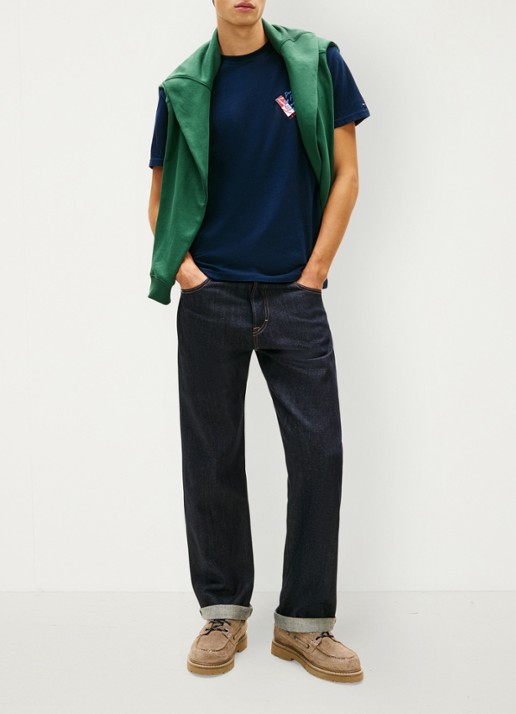 Tommy Hilfiger T-shirt met logo- en backprint - voorkant 3 donkerblauw