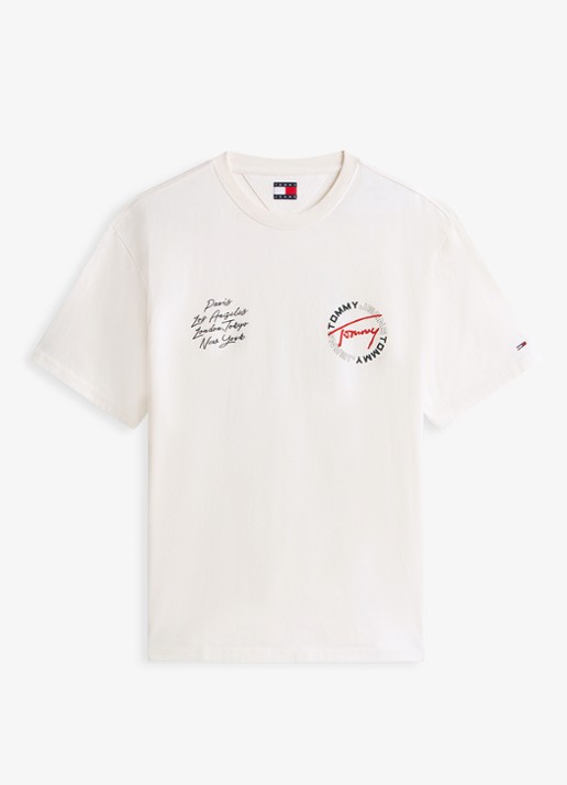 Tommy Hilfiger T-shirt met logo- en backprint - voorkant 4 beige