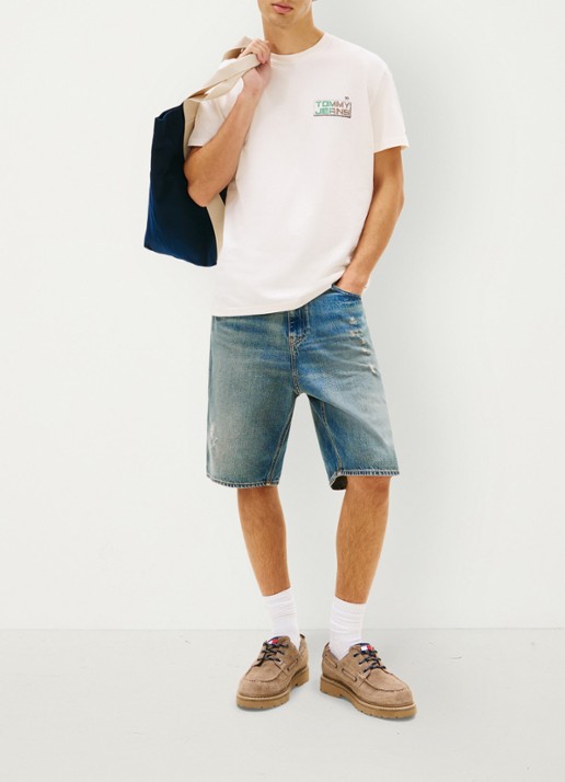 Tommy Hilfiger T-shirt met logo- en backprint - voorkant 2 beige