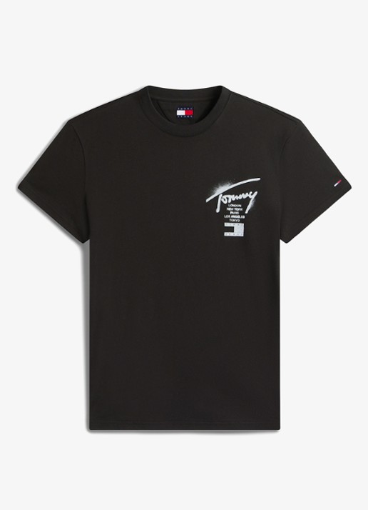 Tommy Hilfiger T-shirt met logo- en backprint - voorkant 4 zwart