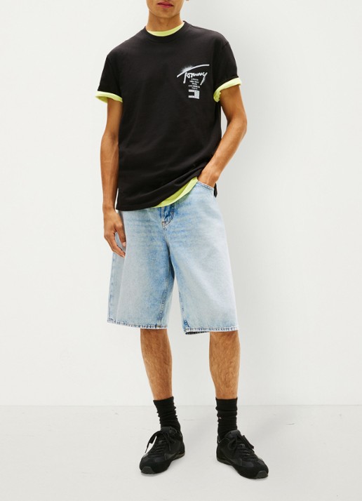 Tommy Hilfiger T-shirt met logo- en backprint - voorkant 5 zwart