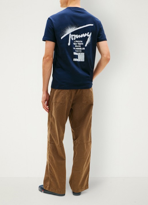 Tommy Hilfiger T-shirt met logo- en backprint - achterkant donkerblauw