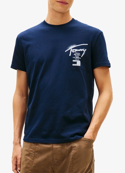 Tommy Hilfiger T-shirt met logo- en backprint - detail 4 donkerblauw