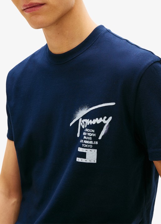 Tommy Hilfiger T-shirt met logo- en backprint - detail 5 donkerblauw