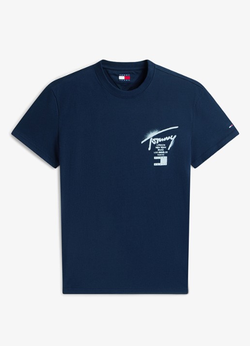 Tommy Hilfiger T-shirt met logo- en backprint - voorkant 2 donkerblauw