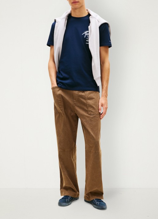 Tommy Hilfiger T-shirt met logo- en backprint - voorkant 3 donkerblauw