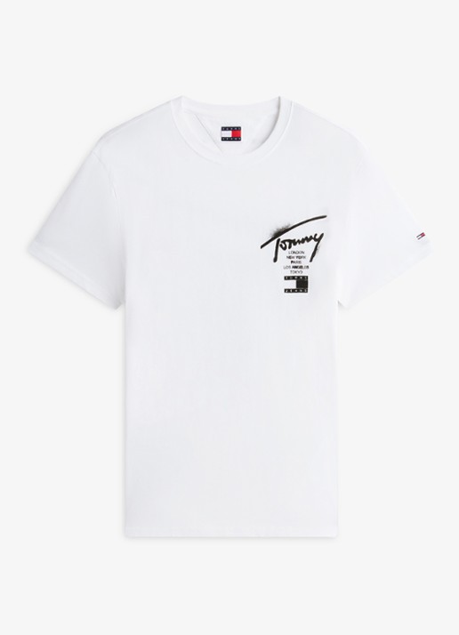 Tommy Hilfiger T-shirt met logo- en backprint - voorkant wit