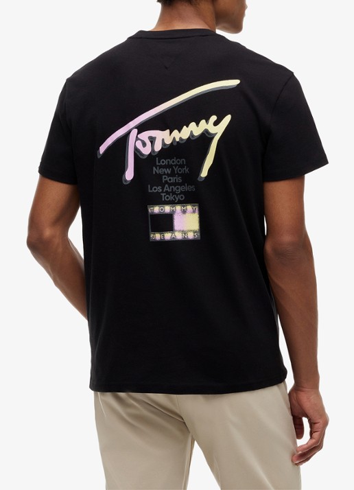 Tommy Hilfiger T-shirt met logo- en backprint - achterkant 5 zwart