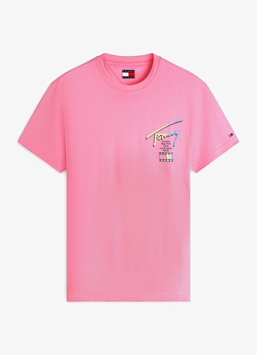 Tommy Hilfiger T-shirt met logo- en backprint - voorkant lichtroze