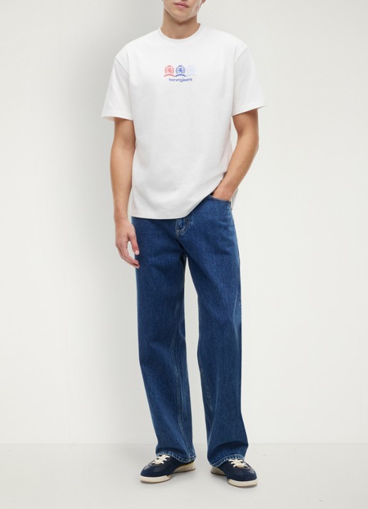 Tommy Hilfiger T-shirt met logo- en backprint - voorkant 2 ecru-ybl