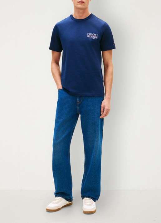 Tommy Hilfiger T-shirt met logo- en backprint - voorkant 2 donkerblauw