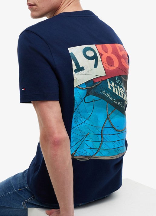 Tommy Hilfiger T-shirt met logo- en backprint - detail 3 donkerblauw