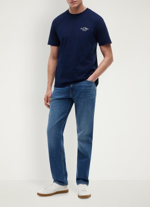 Tommy Hilfiger T-shirt met logo- en backprint - voorkant 5 donkerblauw