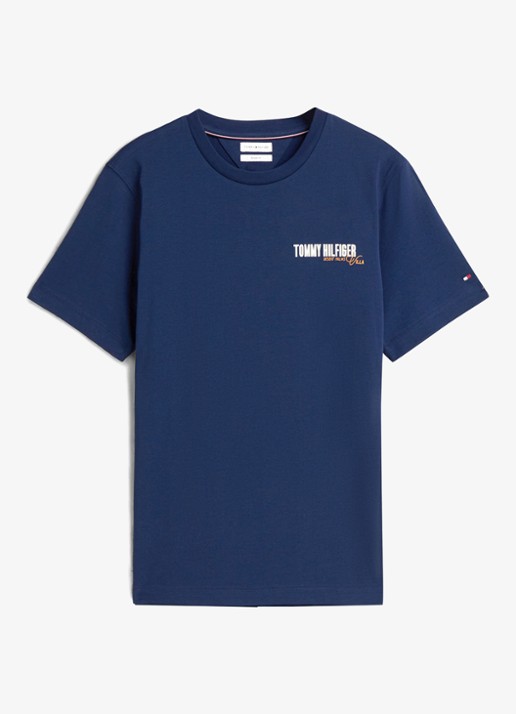 Tommy Hilfiger T-shirt met logo- en backprint - voorkant 3 donkerblauw