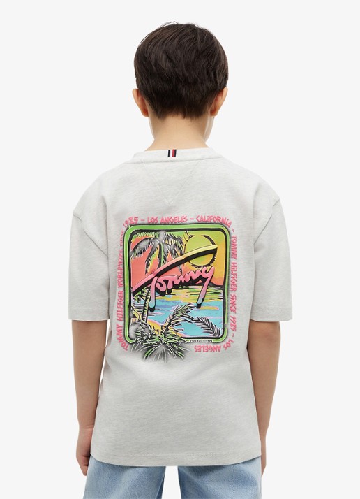 Tommy Hilfiger T-shirt met logo- en backprint - achterkant 6 lichtgrijs