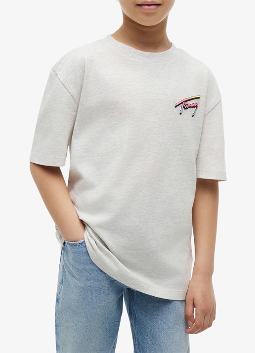 Tommy Hilfiger T-shirt met logo- en backprint - detail lichtgrijs