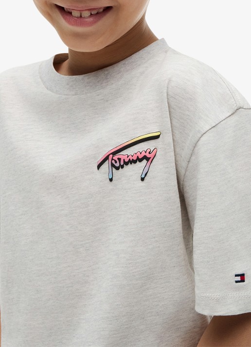 Tommy Hilfiger T-shirt met logo- en backprint - detail 2 lichtgrijs