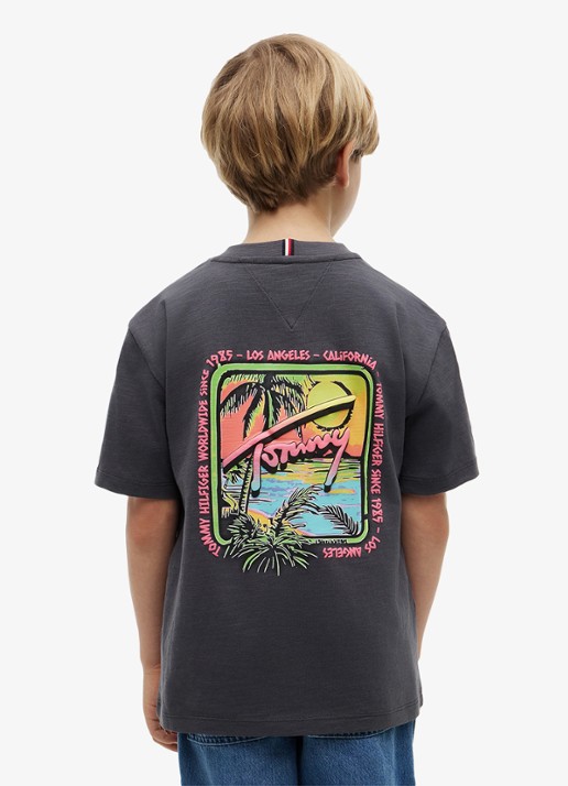 Tommy Hilfiger T-shirt met logo- en backprint - achterkant 5 middengrijs