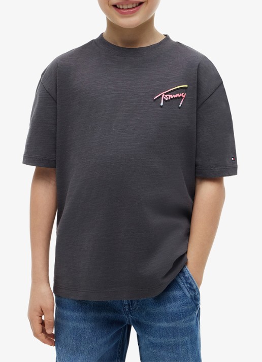 Tommy Hilfiger T-shirt met logo- en backprint - detail 3 middengrijs