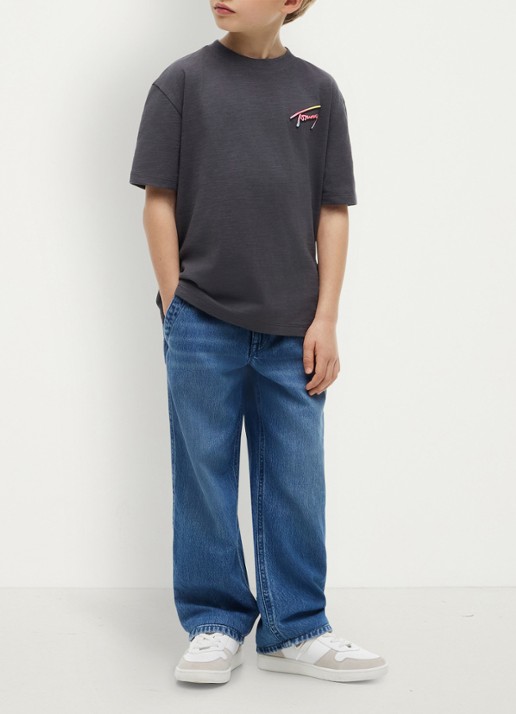 Tommy Hilfiger T-shirt met logo- en backprint - voorkant 2 middengrijs