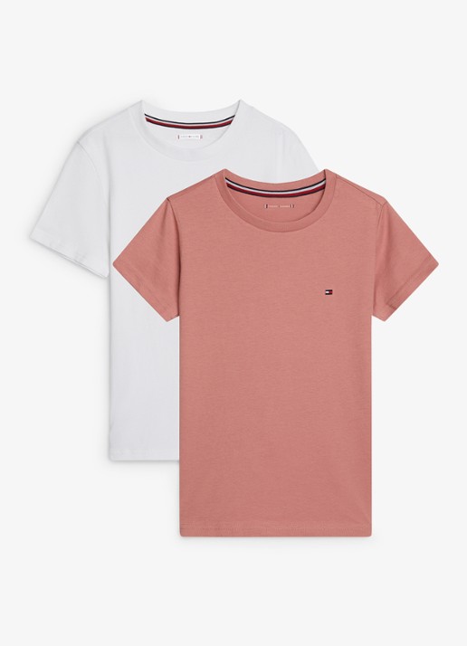 Tommy Hilfiger T-shirt met logo in 2-pack - voorkant donkerroze