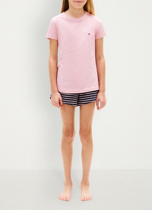 Tommy Hilfiger T-shirt met logo in 2-pack - voorkant fuchsia