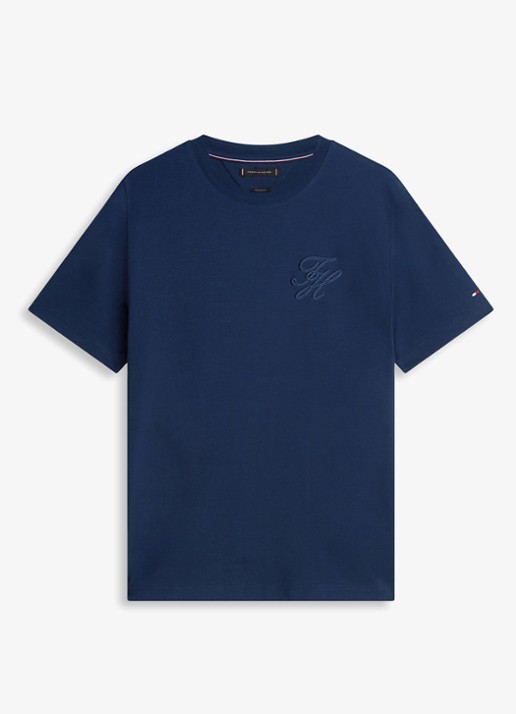 Tommy Hilfiger T-shirt met logo - voorkant donkerblauw