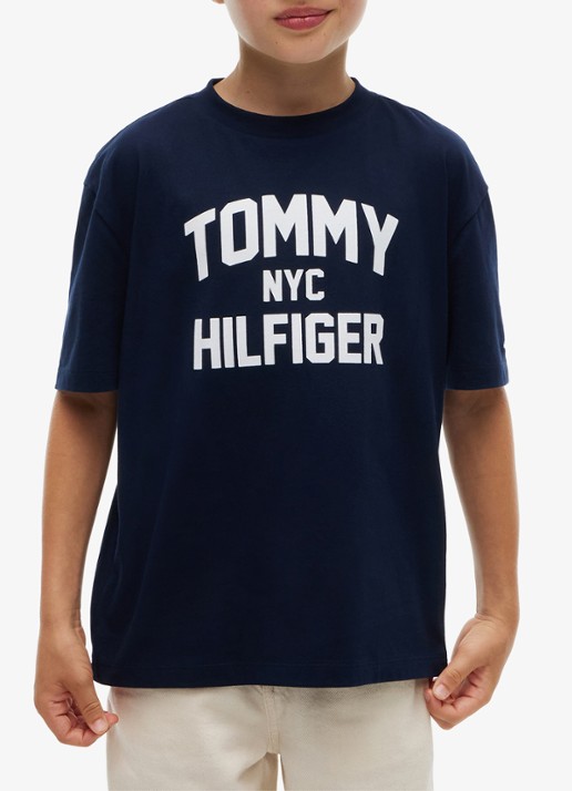 Tommy Hilfiger T-shirt met logo  - detail 4 donkerblauw